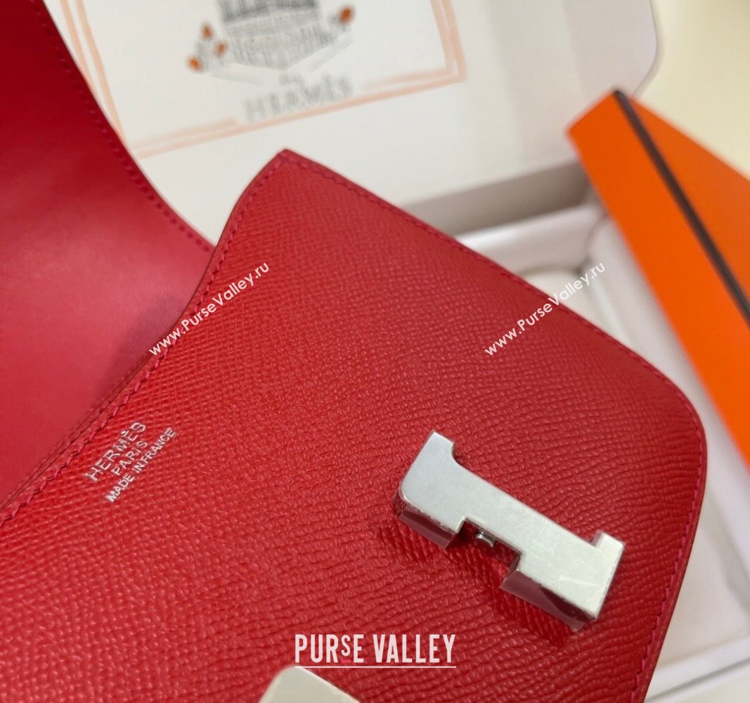 Hermes Constance Mini Bag 18cm in Epsom Palm-Grained Leather Red/Silver 2024 (Half Handmade) (FLI-240828059)