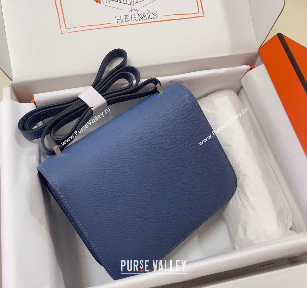 Hermes Constance Mini Bag 18cm in Epsom Palm-Grained Leather Agate Blue/Silver 2024 (Half Handmade) (FLI-240828087)