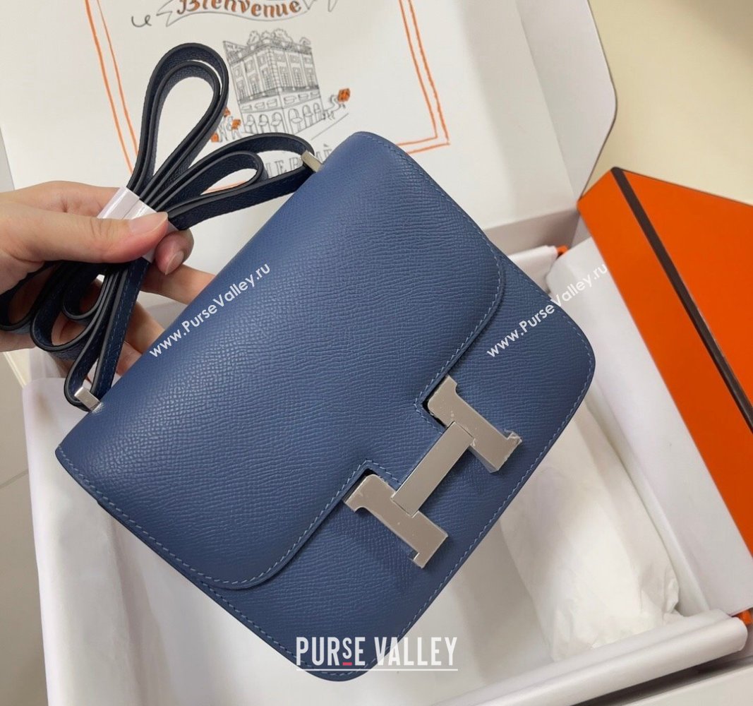 Hermes Constance Mini Bag 18cm in Epsom Palm-Grained Leather Agate Blue/Silver 2024 (Half Handmade) (FLI-240828087)