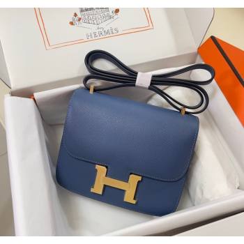 Hermes Constance Mini Bag 18cm in Epsom Palm-Grained Leather Agate Blue/Gold 2024 (Half Handmade) (FLI-240828088)