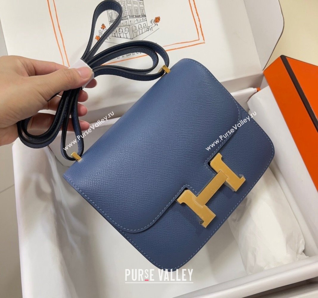 Hermes Constance Mini Bag 18cm in Epsom Palm-Grained Leather Agate Blue/Gold 2024 (Half Handmade) (FLI-240828088)