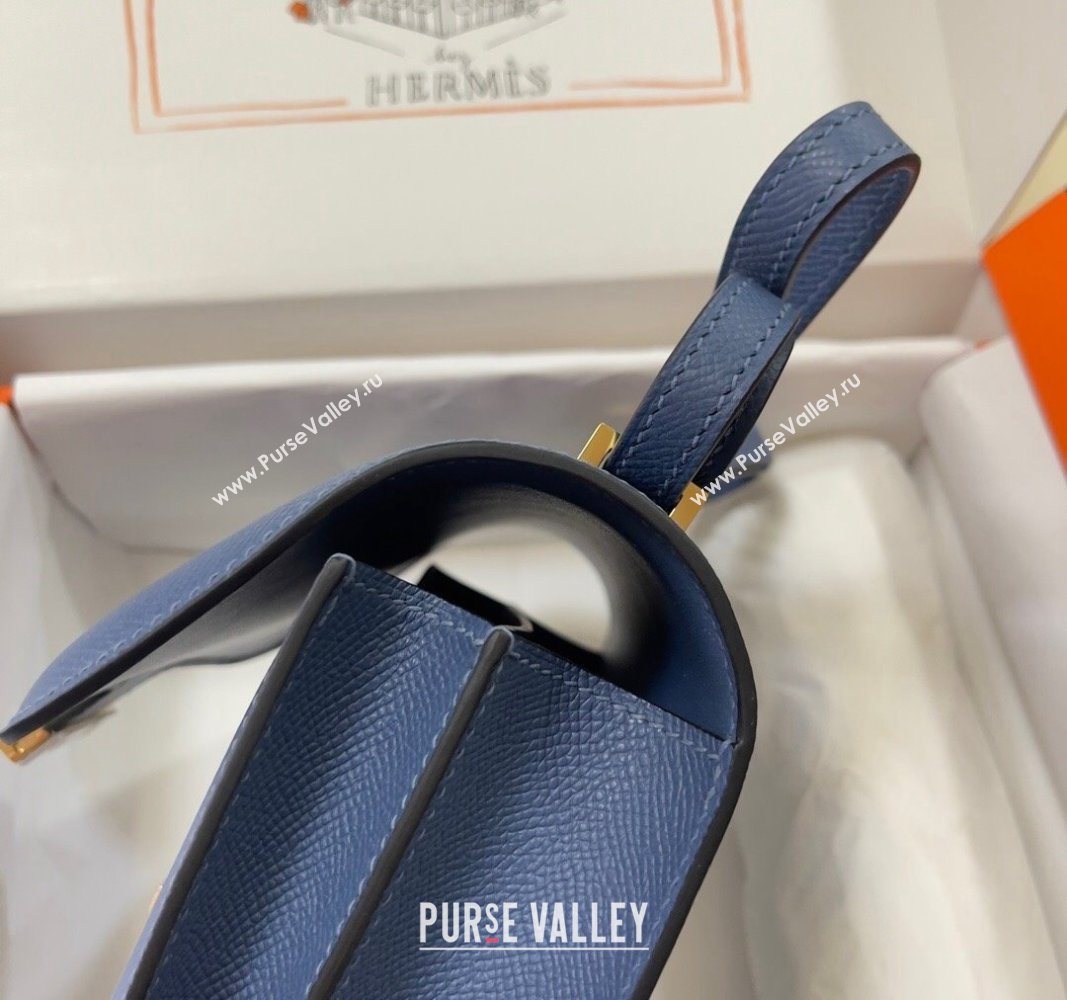 Hermes Constance Mini Bag 18cm in Epsom Palm-Grained Leather Agate Blue/Gold 2024 (Half Handmade) (FLI-240828088)