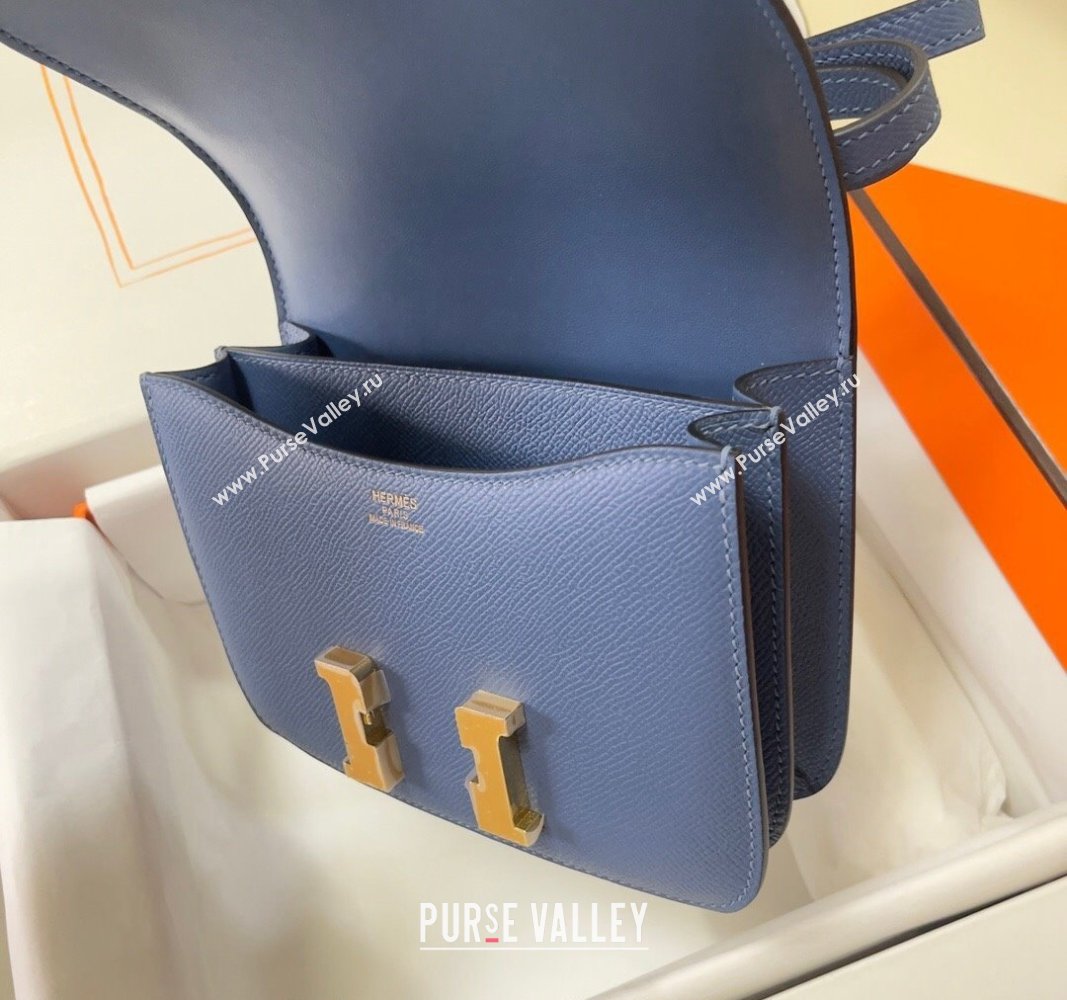 Hermes Constance Mini Bag 18cm in Epsom Palm-Grained Leather Agate Blue/Gold 2024 (Half Handmade) (FLI-240828088)