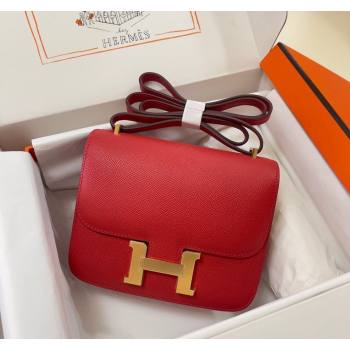 Hermes Constance Mini Bag 18cm in Epsom Palm-Grained Leather Red/Gold 2024 (Half Handmade) (FLI-240828060)