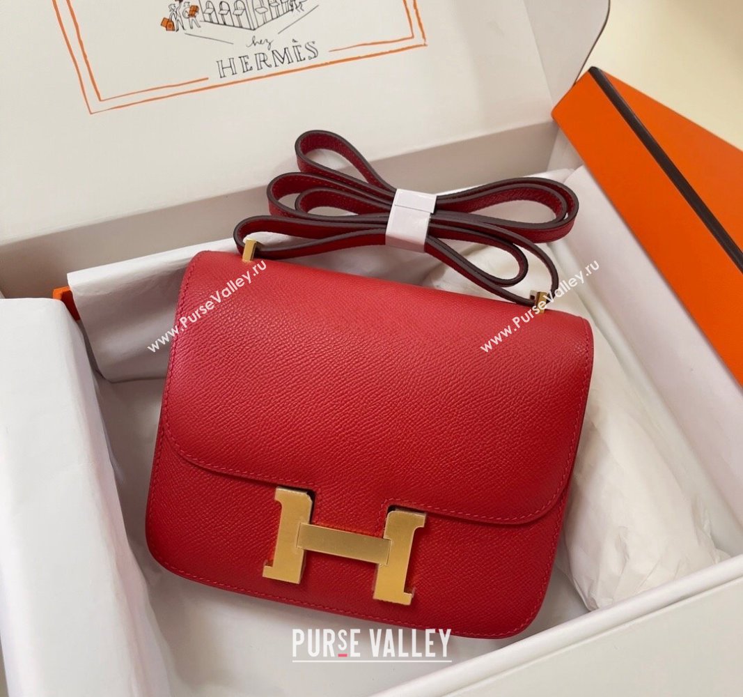 Hermes Constance Mini Bag 18cm in Epsom Palm-Grained Leather Red/Gold 2024 (Half Handmade) (FLI-240828060)