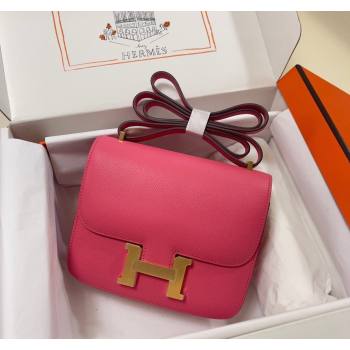 Hermes Constance Mini Bag 18cm in Epsom Palm-Grained Leather Lipstick Pink/Gold 2024 (Half Handmade) (FLI-240828090)