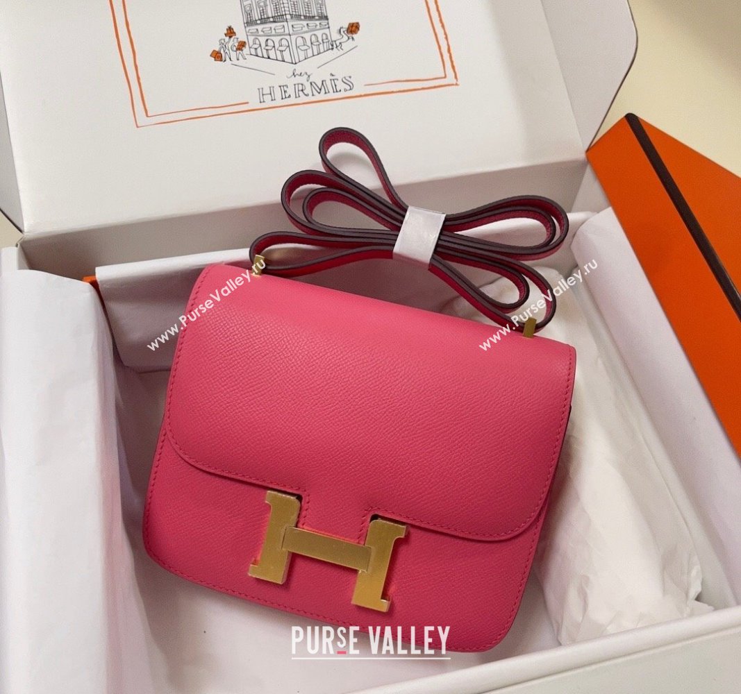 Hermes Constance Mini Bag 18cm in Epsom Palm-Grained Leather Lipstick Pink/Gold 2024 (Half Handmade) (FLI-240828090)