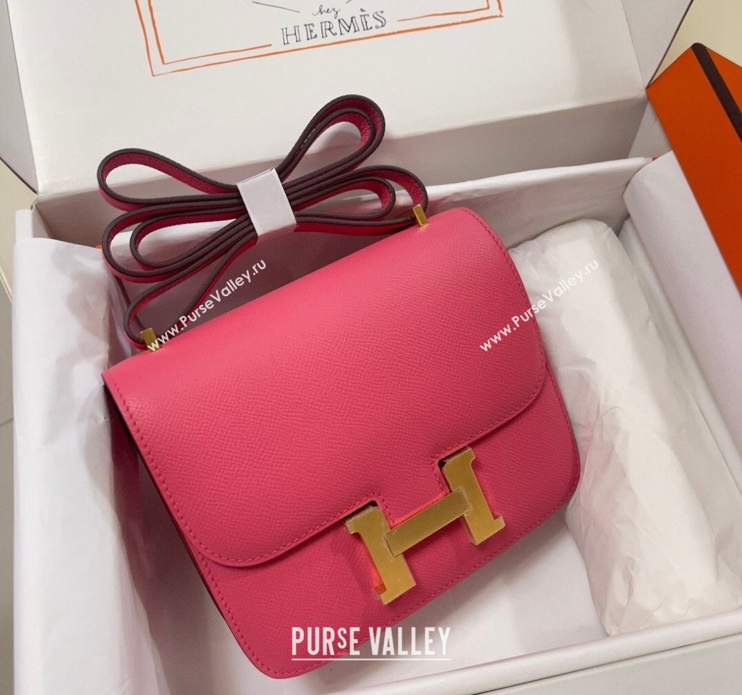 Hermes Constance Mini Bag 18cm in Epsom Palm-Grained Leather Lipstick Pink/Gold 2024 (Half Handmade) (FLI-240828090)