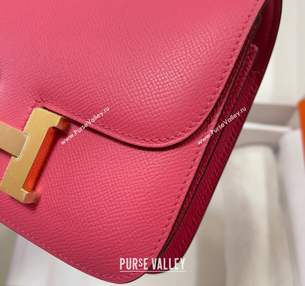 Hermes Constance Mini Bag 18cm in Epsom Palm-Grained Leather Lipstick Pink/Gold 2024 (Half Handmade) (FLI-240828090)