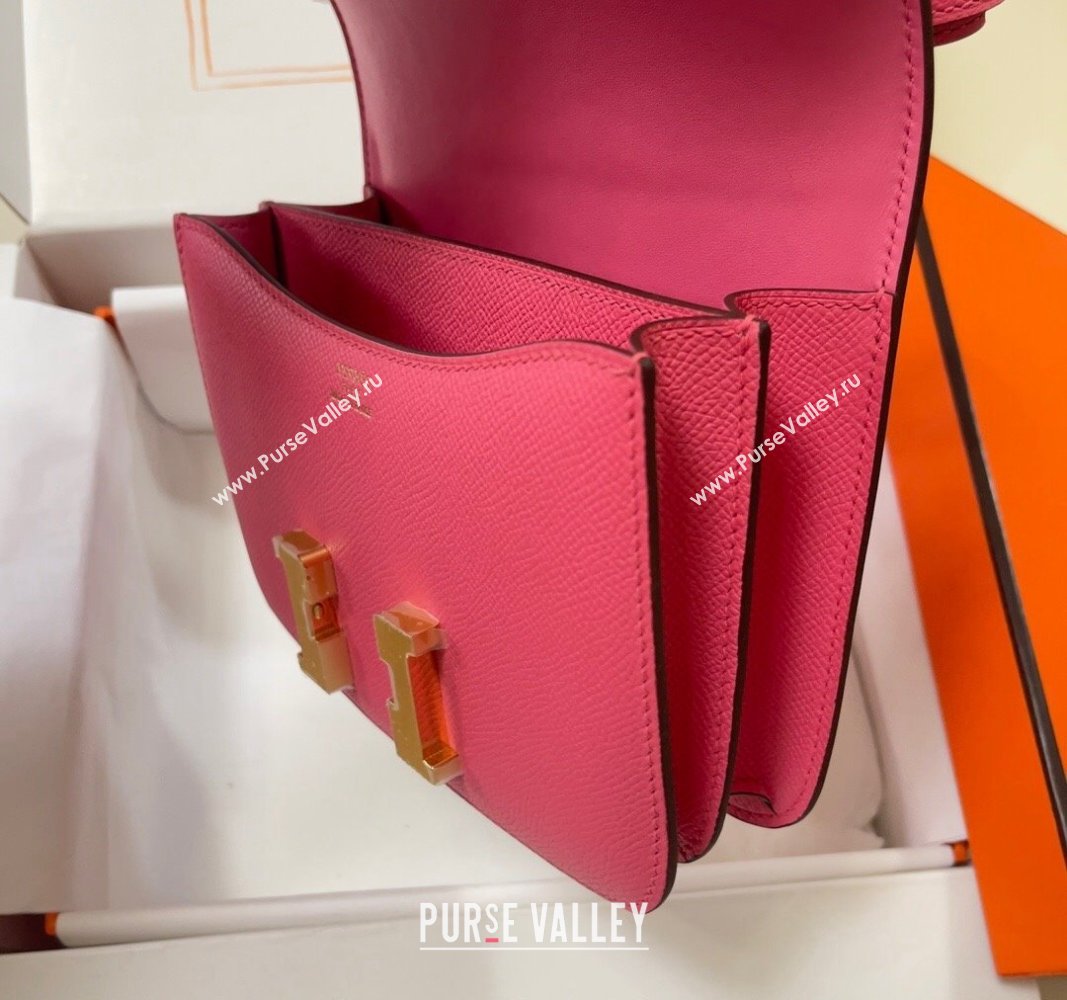 Hermes Constance Mini Bag 18cm in Epsom Palm-Grained Leather Lipstick Pink/Gold 2024 (Half Handmade) (FLI-240828090)