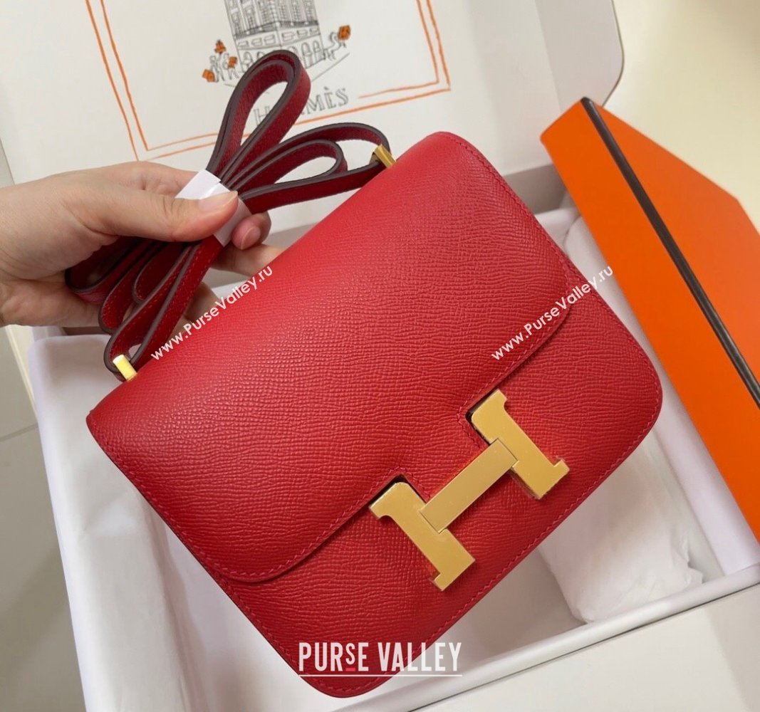 Hermes Constance Mini Bag 18cm in Epsom Palm-Grained Leather Red/Gold 2024 (Half Handmade) (FLI-240828060)