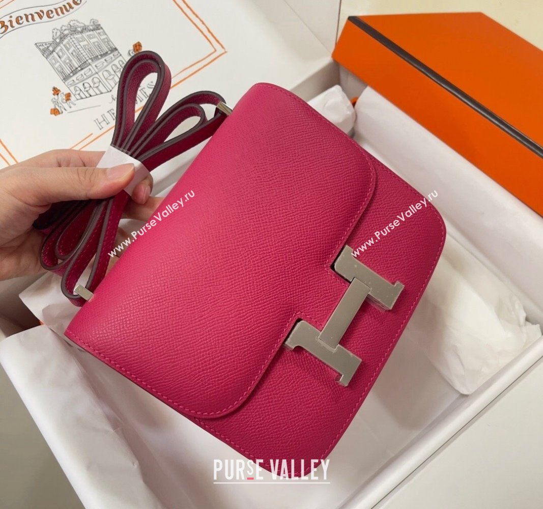 Hermes Constance Mini Bag 18cm in Epsom Palm-Grained Leather Acme Pink/Silver 2024 (Half Handmade) (FLI-240828093)