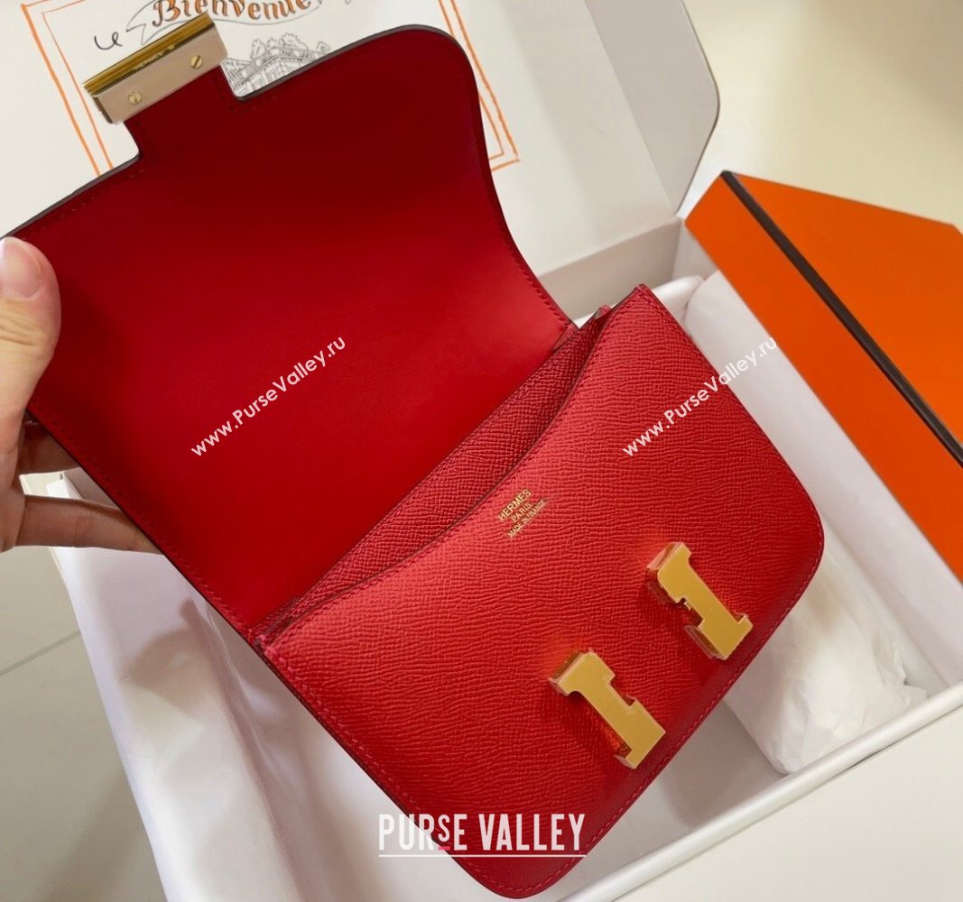 Hermes Constance Mini Bag 18cm in Epsom Palm-Grained Leather Red/Gold 2024 (Half Handmade) (FLI-240828060)