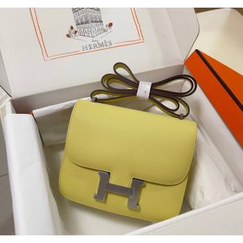 Hermes Constance Mini Bag 18cm in Epsom Palm-Grained Leather Chick Yellow/Silver 2024 (Half Handmade) (FLI-240828095)