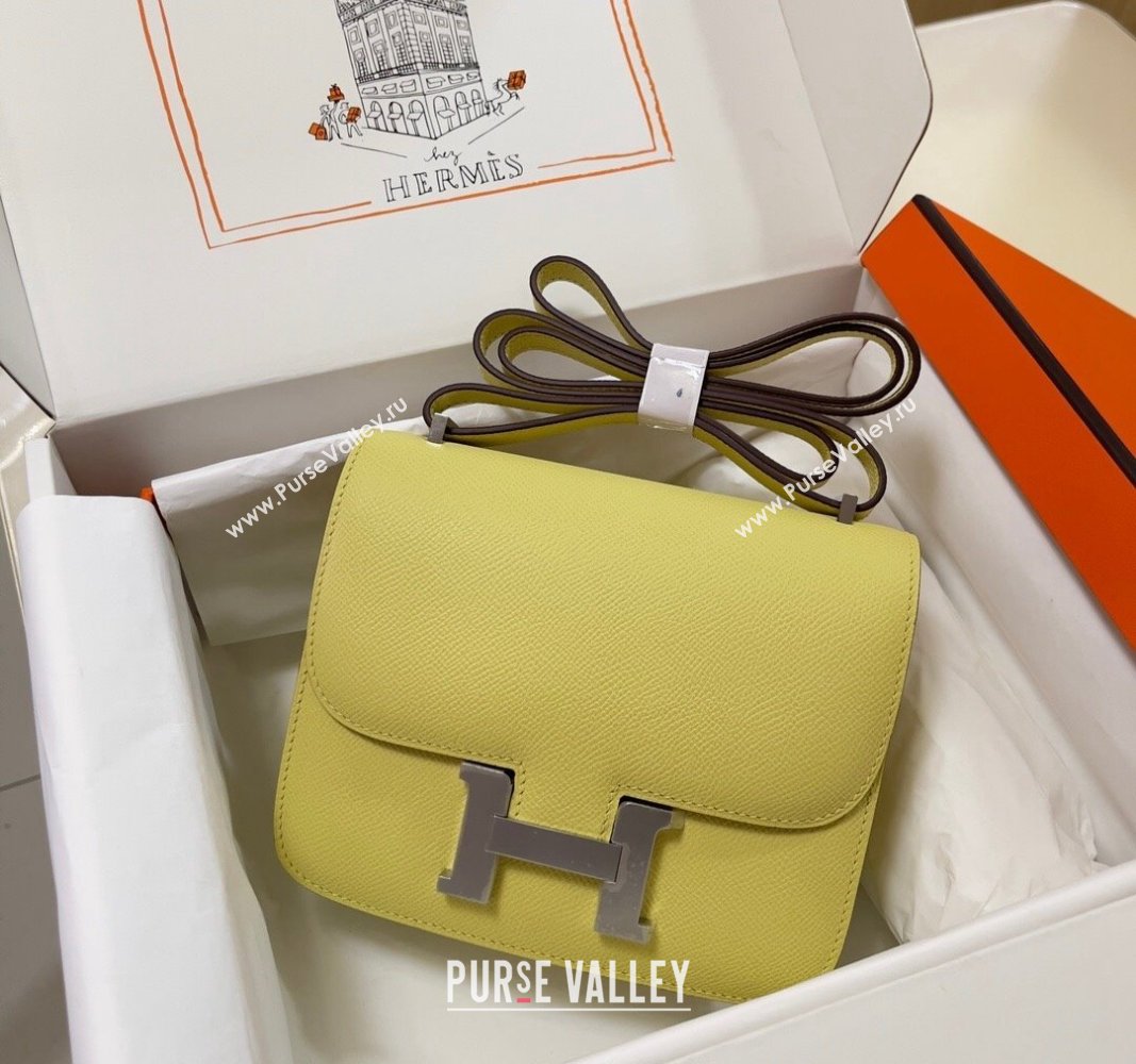 Hermes Constance Mini Bag 18cm in Epsom Palm-Grained Leather Chick Yellow/Silver 2024 (Half Handmade) (FLI-240828095)