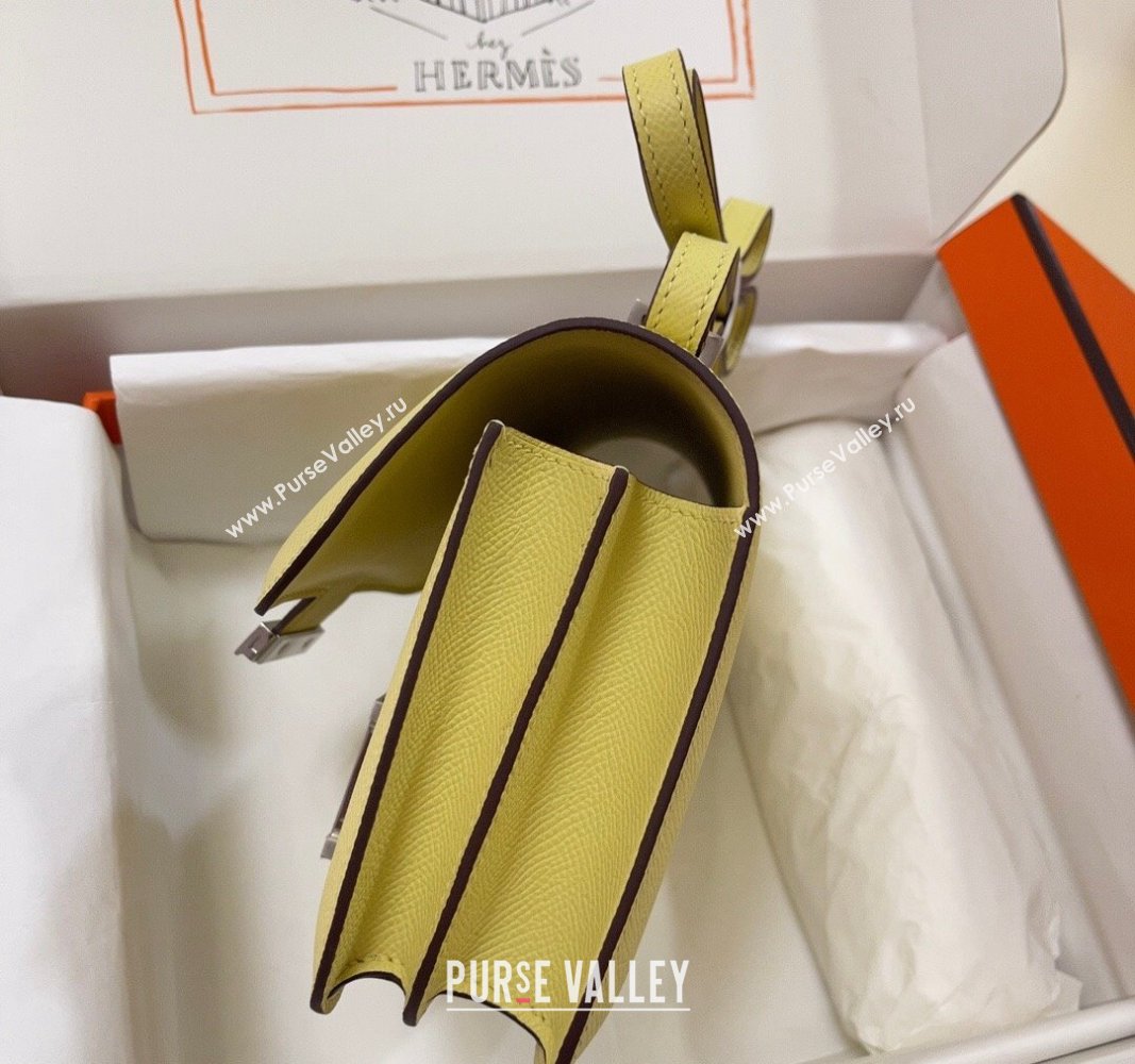 Hermes Constance Mini Bag 18cm in Epsom Palm-Grained Leather Chick Yellow/Silver 2024 (Half Handmade) (FLI-240828095)