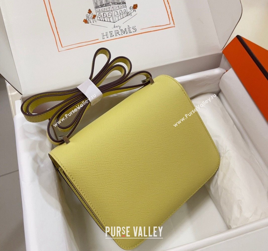 Hermes Constance Mini Bag 18cm in Epsom Palm-Grained Leather Chick Yellow/Silver 2024 (Half Handmade) (FLI-240828095)