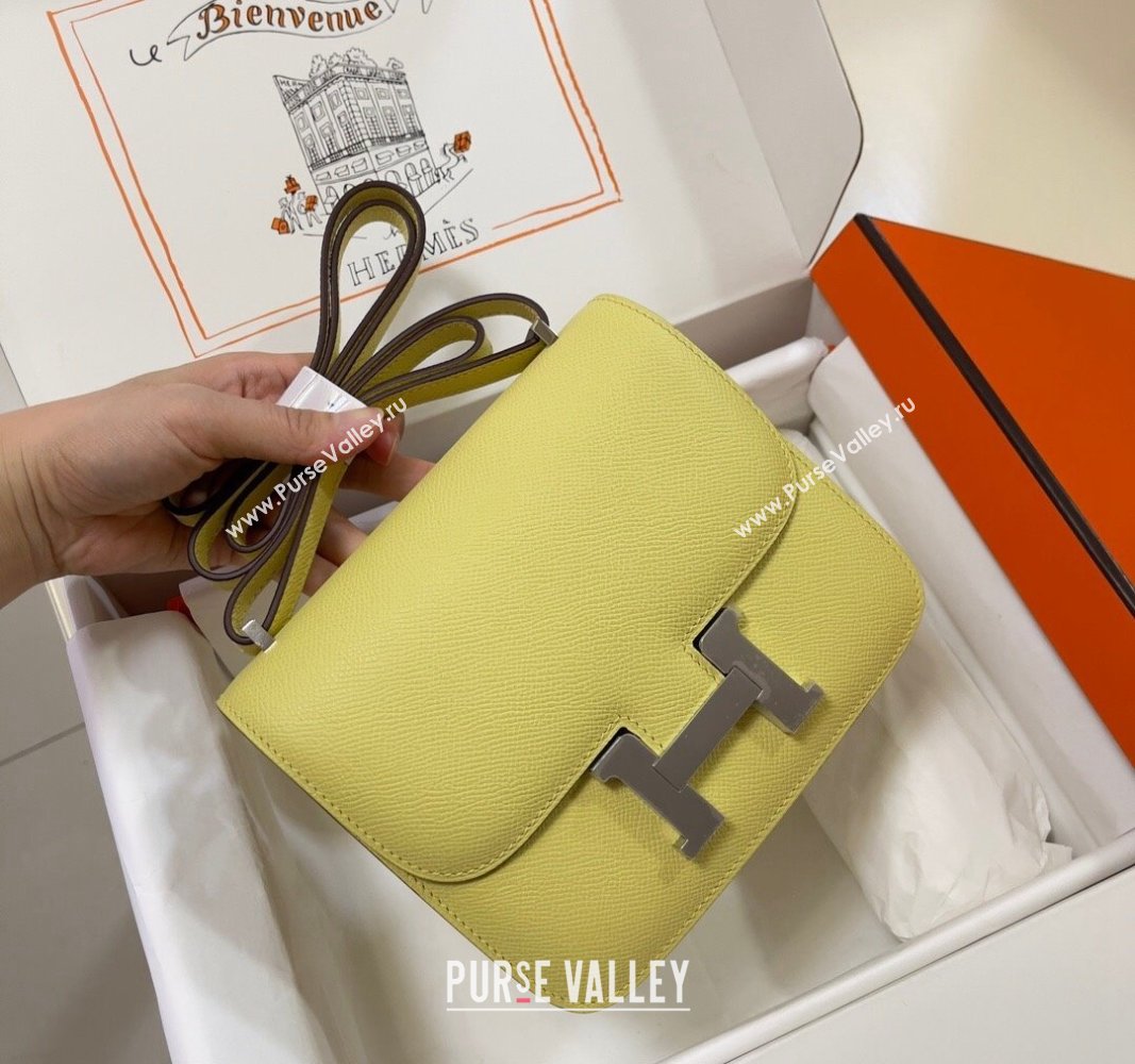 Hermes Constance Mini Bag 18cm in Epsom Palm-Grained Leather Chick Yellow/Silver 2024 (Half Handmade) (FLI-240828095)