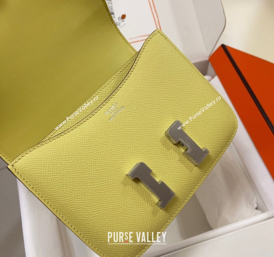 Hermes Constance Mini Bag 18cm in Epsom Palm-Grained Leather Chick Yellow/Silver 2024 (Half Handmade) (FLI-240828095)