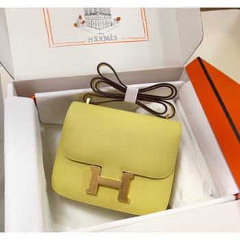 Hermes Constance Mini Bag 18cm in Epsom Palm-Grained Leather Chick Yellow/Gold 2024 (Half Handmade) (FLI-240828096)