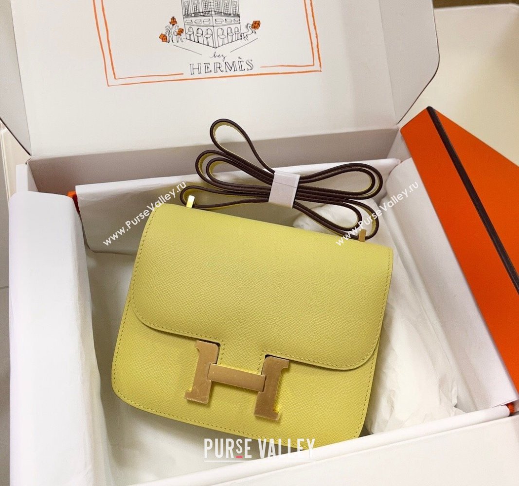 Hermes Constance Mini Bag 18cm in Epsom Palm-Grained Leather Chick Yellow/Gold 2024 (Half Handmade) (FLI-240828096)