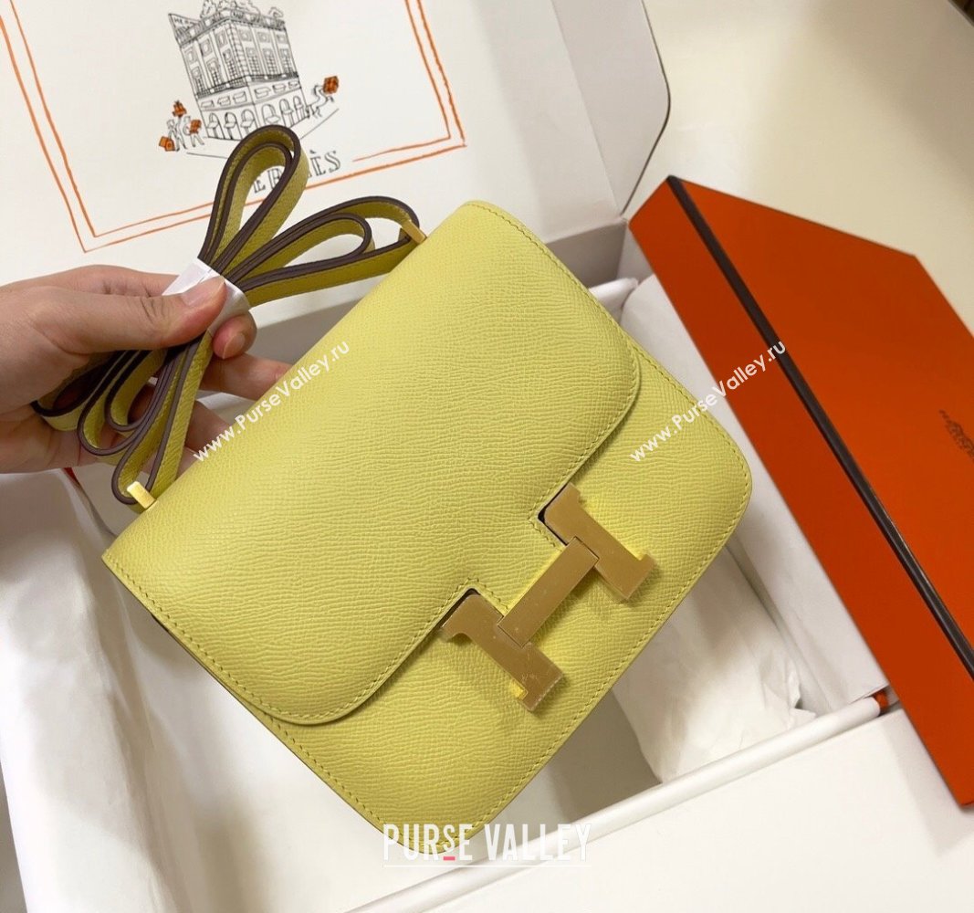 Hermes Constance Mini Bag 18cm in Epsom Palm-Grained Leather Chick Yellow/Gold 2024 (Half Handmade) (FLI-240828096)