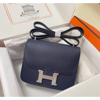 Hermes Constance Mini Bag 18cm in Epsom Palm-Grained Leather Stone Blue/Silve 2024 (Half Handmade) (FLI-240828097)