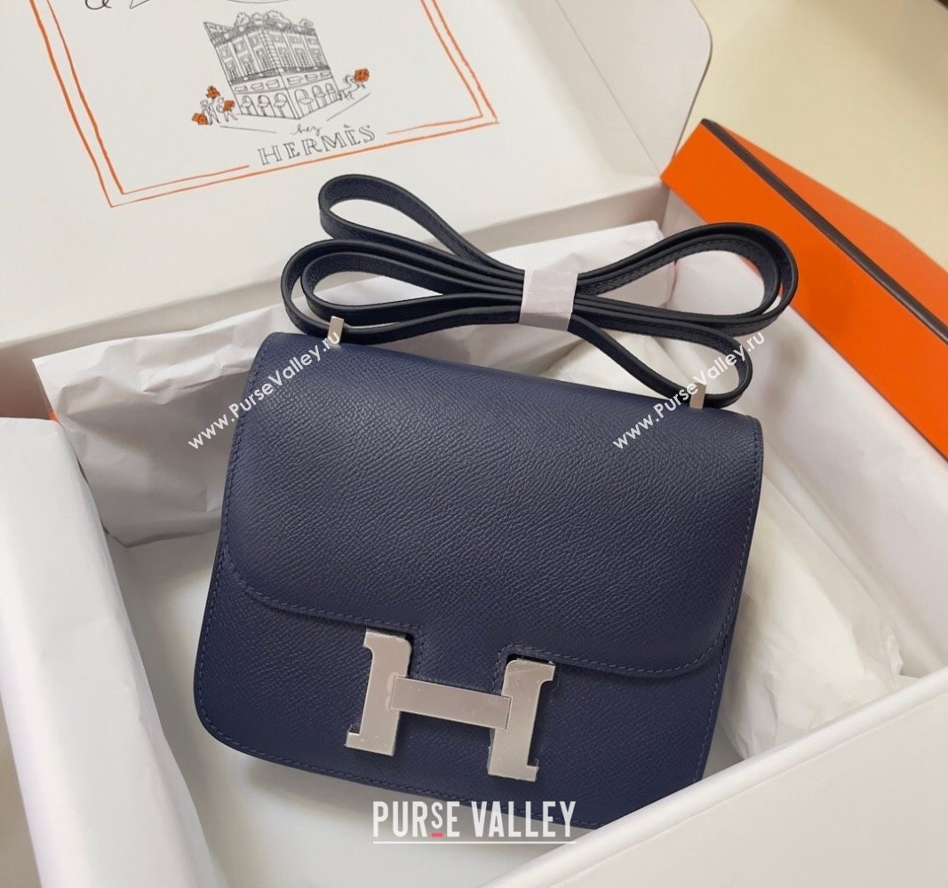 Hermes Constance Mini Bag 18cm in Epsom Palm-Grained Leather Stone Blue/Silve 2024 (Half Handmade) (FLI-240828097)