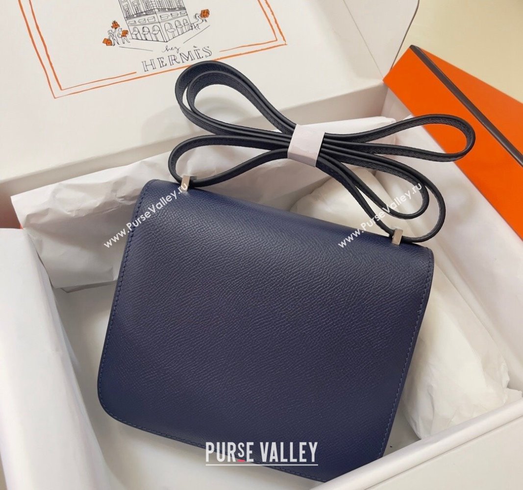 Hermes Constance Mini Bag 18cm in Epsom Palm-Grained Leather Stone Blue/Silve 2024 (Half Handmade) (FLI-240828097)