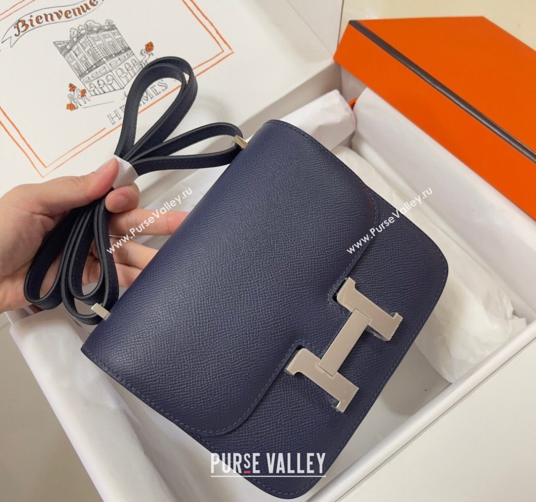 Hermes Constance Mini Bag 18cm in Epsom Palm-Grained Leather Stone Blue/Silve 2024 (Half Handmade) (FLI-240828097)