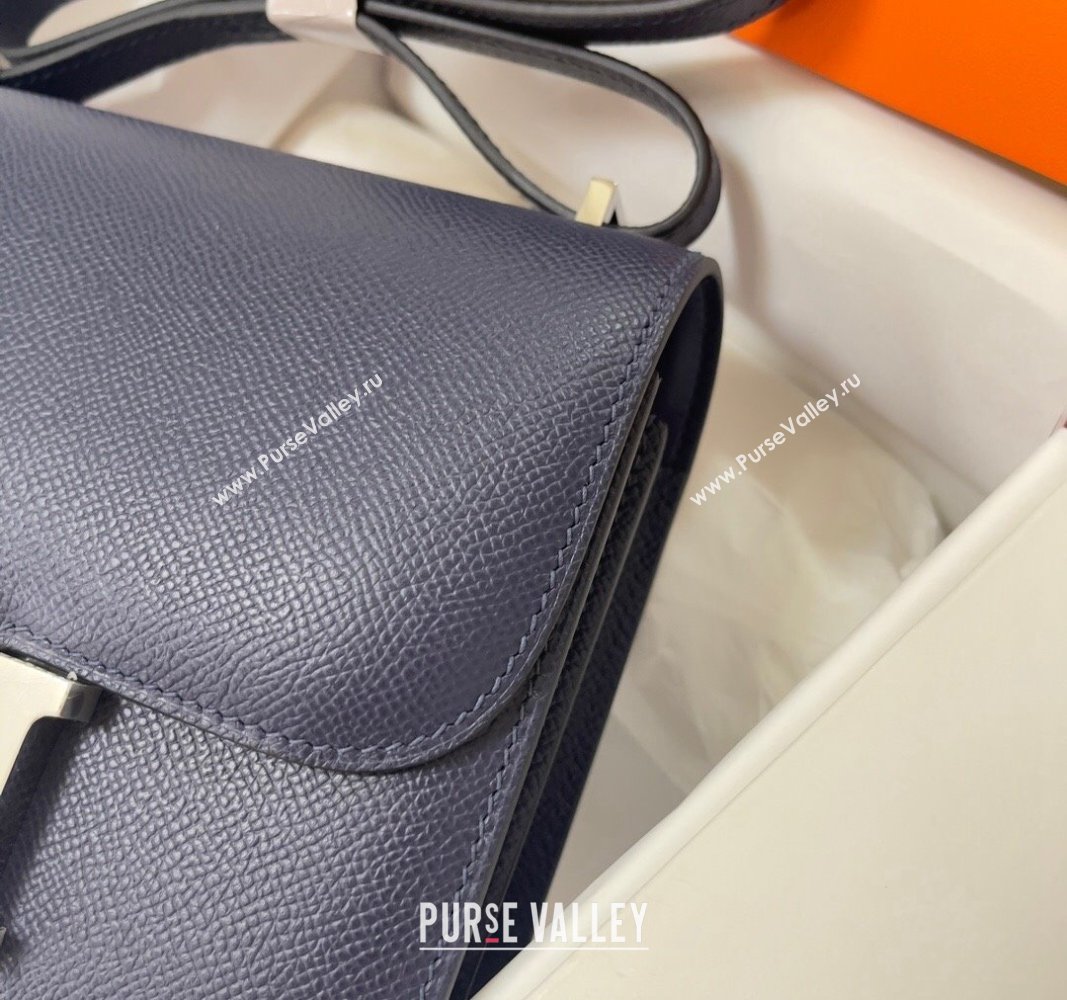 Hermes Constance Mini Bag 18cm in Epsom Palm-Grained Leather Stone Blue/Silve 2024 (Half Handmade) (FLI-240828097)