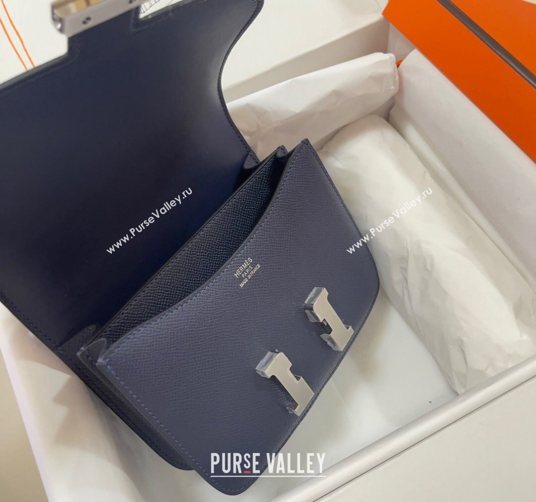 Hermes Constance Mini Bag 18cm in Epsom Palm-Grained Leather Stone Blue/Silve 2024 (Half Handmade) (FLI-240828097)