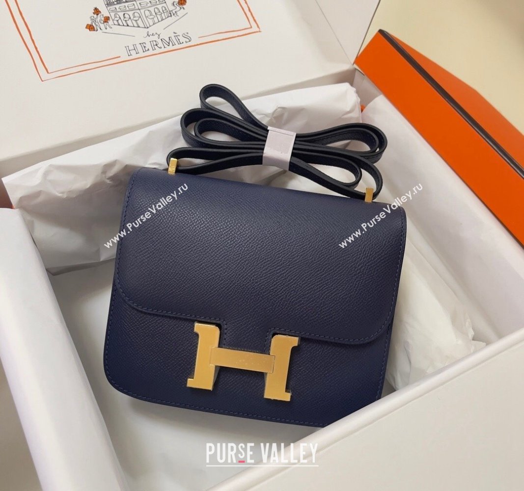 Hermes Constance Mini Bag 18cm in Epsom Palm-Grained Leather Stone Blue/Gold 2024 (Half Handmade) (FLI-240828098)