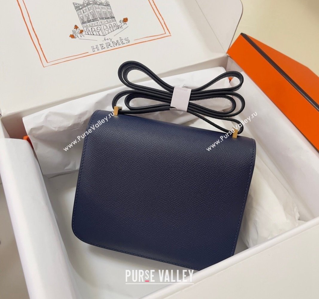 Hermes Constance Mini Bag 18cm in Epsom Palm-Grained Leather Stone Blue/Gold 2024 (Half Handmade) (FLI-240828098)