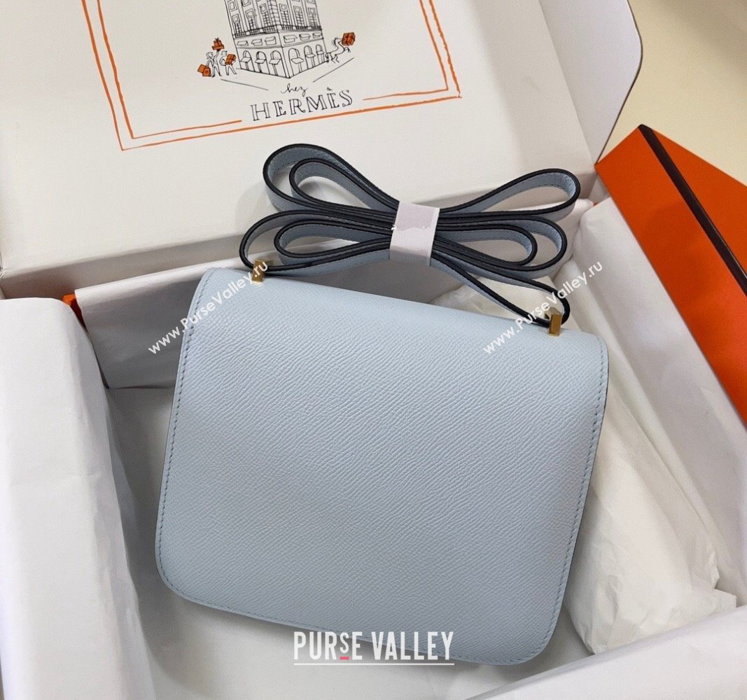 Hermes Constance Mini Bag 18cm in Epsom Palm-Grained Leather Grail Blue/Gold 2024 (Half Handmade) (FLI-240828099)