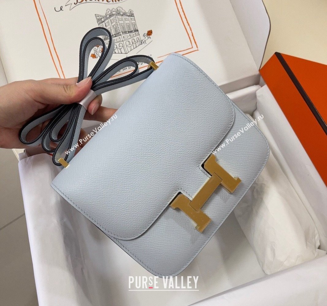 Hermes Constance Mini Bag 18cm in Epsom Palm-Grained Leather Grail Blue/Gold 2024 (Half Handmade) (FLI-240828099)