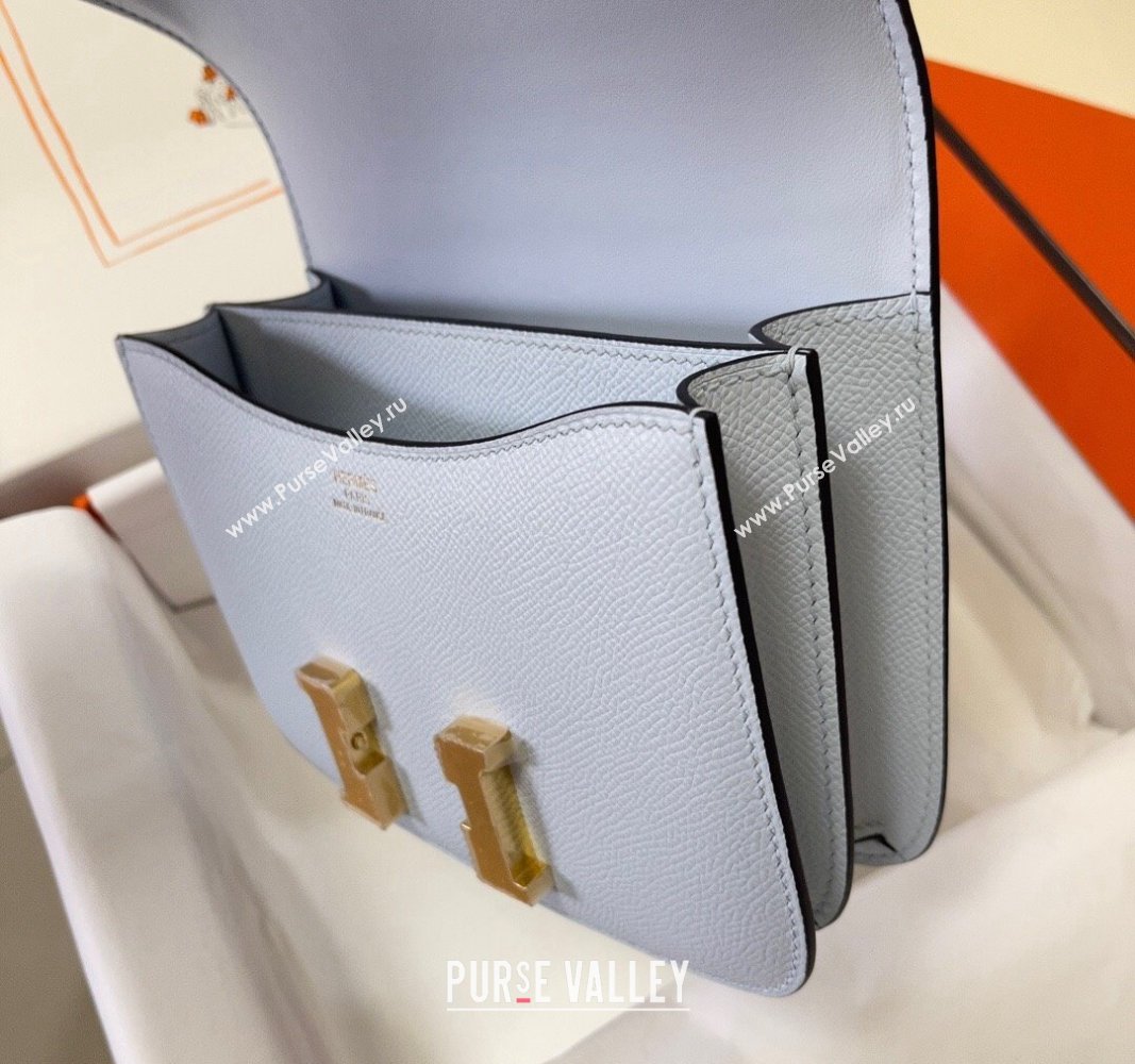 Hermes Constance Mini Bag 18cm in Epsom Palm-Grained Leather Grail Blue/Gold 2024 (Half Handmade) (FLI-240828099)