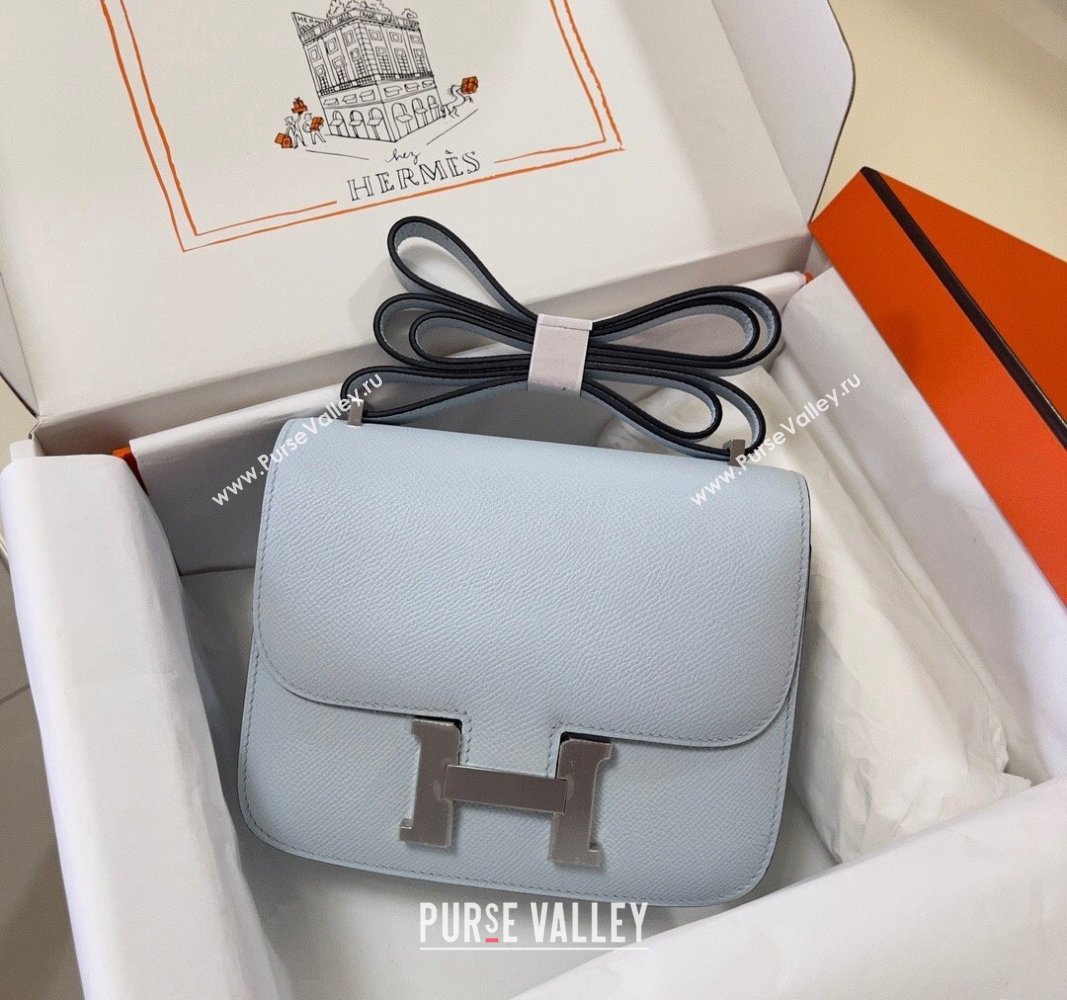 Hermes Constance Mini Bag 18cm in Epsom Palm-Grained Leather Grail Blue/Silver 2024 (Half Handmade) (FLI-240828100)