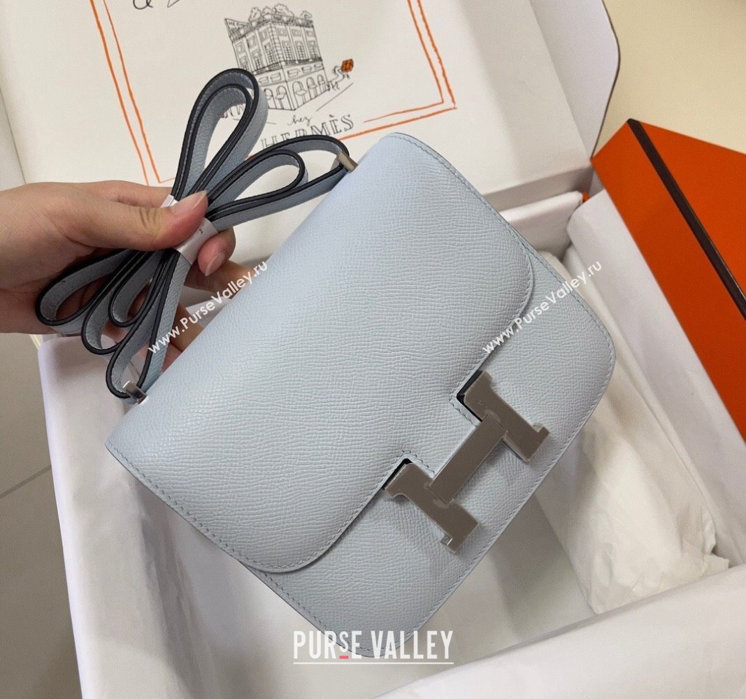 Hermes Constance Mini Bag 18cm in Epsom Palm-Grained Leather Grail Blue/Silver 2024 (Half Handmade) (FLI-240828100)