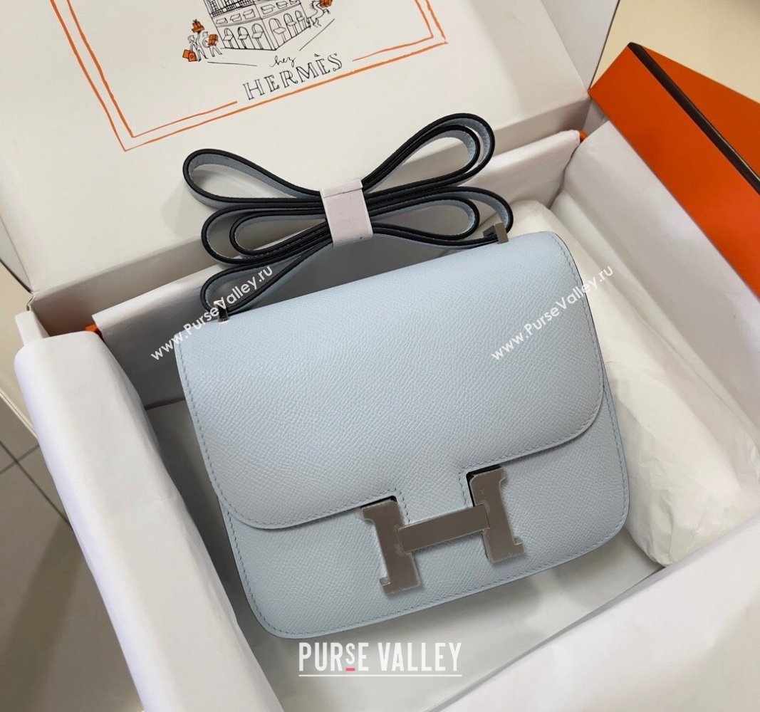 Hermes Constance Mini Bag 18cm in Epsom Palm-Grained Leather Grail Blue/Silver 2024 (Half Handmade) (FLI-240828100)