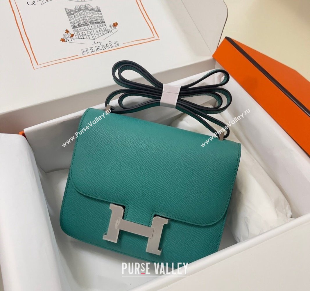 Hermes Constance Mini Bag 18cm in Epsom Palm-Grained Leather Verona Green/Silver 2024 (Half Handmade) (FLI-240828101)