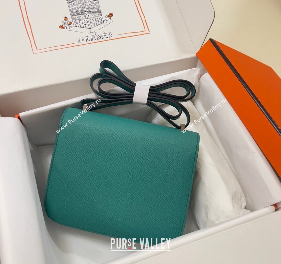 Hermes Constance Mini Bag 18cm in Epsom Palm-Grained Leather Verona Green/Silver 2024 (Half Handmade) (FLI-240828101)