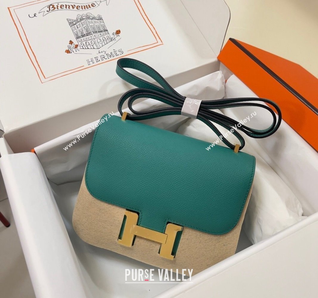 Hermes Constance Mini Bag 18cm in Epsom Palm-Grained Leather Verona Green/Gold 2024 (Half Handmade) (FLI-240828102)