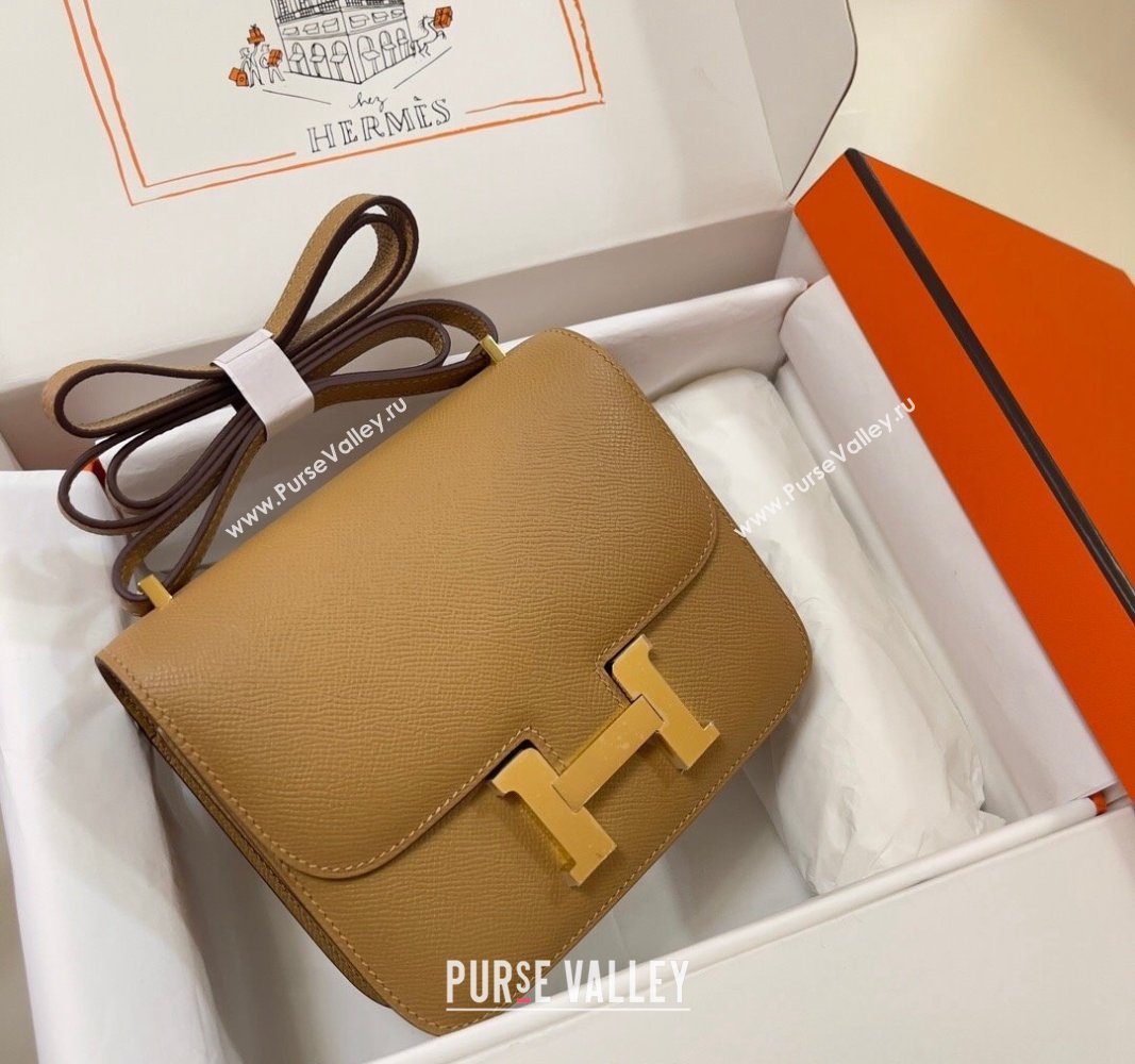 Hermes Constance Mini Bag 18cm in Epsom Palm-Grained Leather Milk Tea Beige/Gold 2024 (Half Handmade) (FLI-240828061)