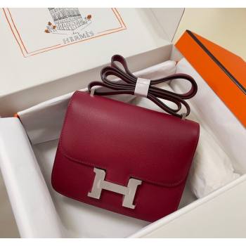 Hermes Constance Mini Bag 18cm in Epsom Palm-Grained Leather Pomegranate Red/Silver 2024 (Half Handmade) (FLI-240828105)