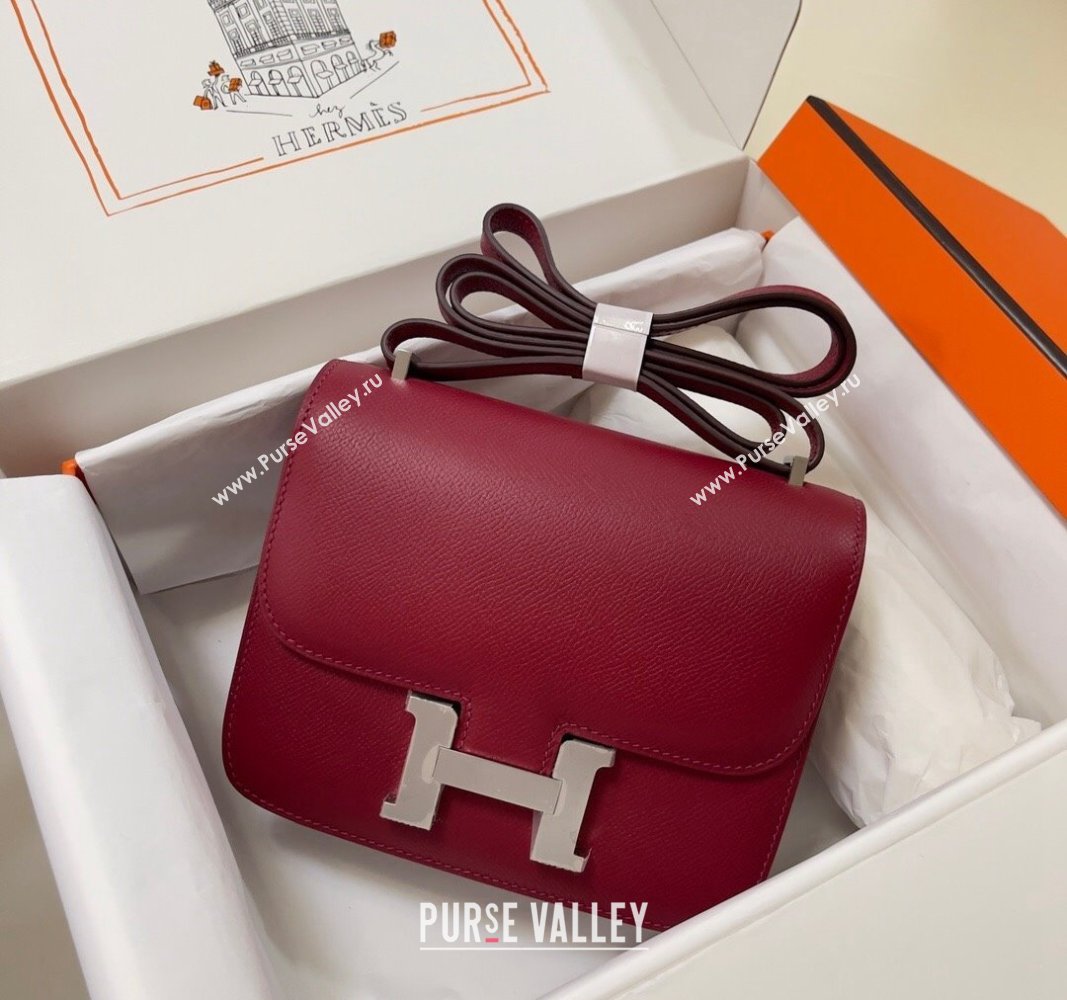 Hermes Constance Mini Bag 18cm in Epsom Palm-Grained Leather Pomegranate Red/Silver 2024 (Half Handmade) (FLI-240828105)