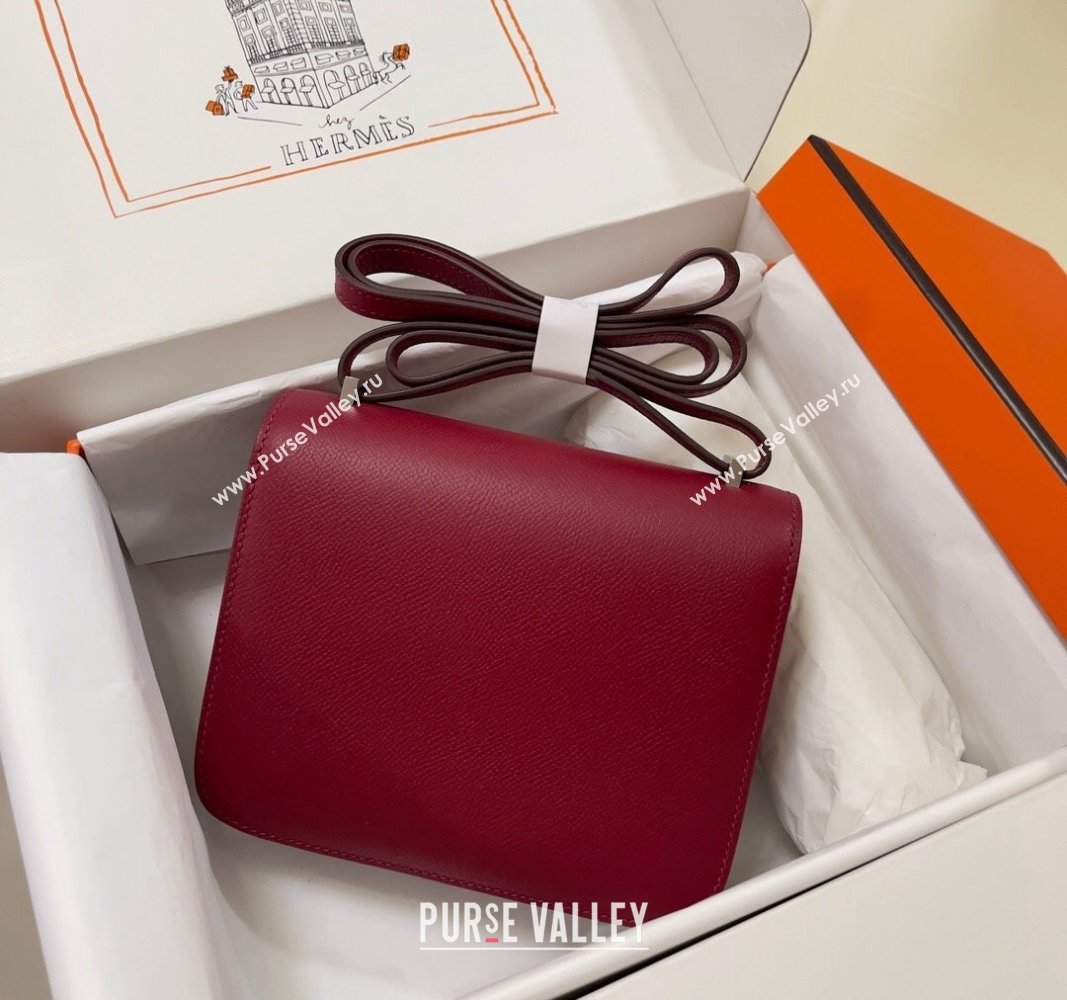 Hermes Constance Mini Bag 18cm in Epsom Palm-Grained Leather Pomegranate Red/Silver 2024 (Half Handmade) (FLI-240828105)