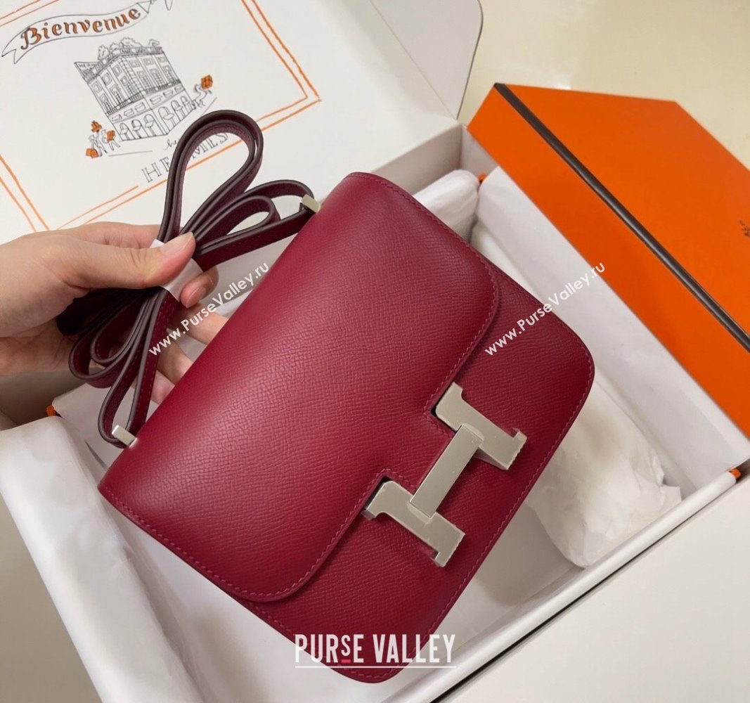 Hermes Constance Mini Bag 18cm in Epsom Palm-Grained Leather Pomegranate Red/Silver 2024 (Half Handmade) (FLI-240828105)