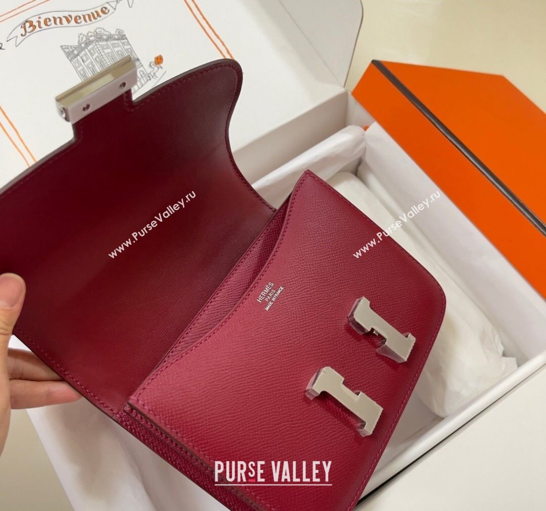 Hermes Constance Mini Bag 18cm in Epsom Palm-Grained Leather Pomegranate Red/Silver 2024 (Half Handmade) (FLI-240828105)