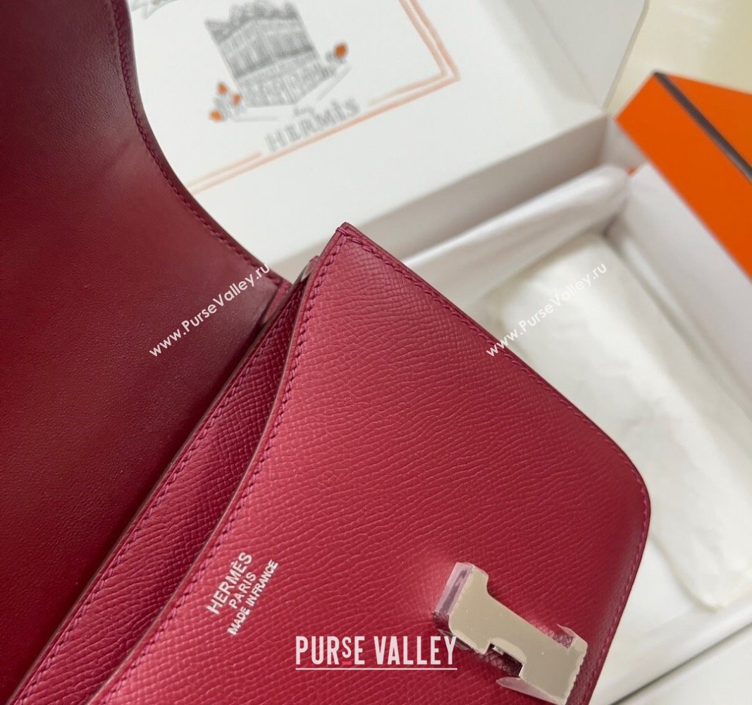 Hermes Constance Mini Bag 18cm in Epsom Palm-Grained Leather Pomegranate Red/Silver 2024 (Half Handmade) (FLI-240828105)